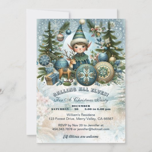 Appel à tous les elfes Snowflake Noël Invitation (Devant)