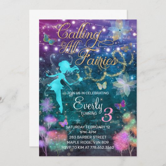 Appel à toutes les fées Invitation d'anniversaire (Devant / Derrière)