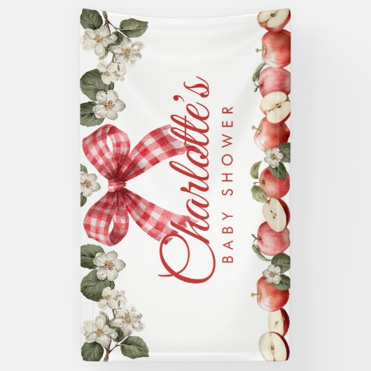 Appel Baby Shower Slinger met Gingham Strik Spandoek (Verticaal)