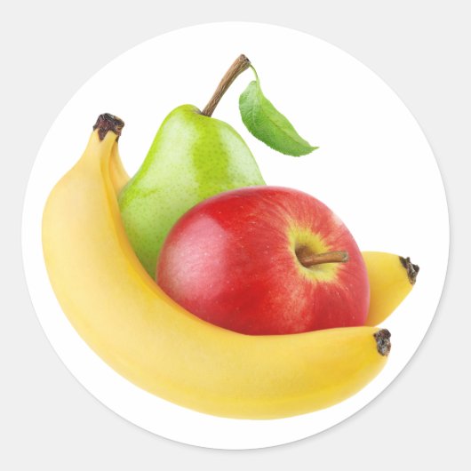 Appel, banaan en peren ronde sticker (Voorkant)