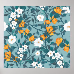 Appel Bloemen: Bloeiend Patroon Motief. Poster
