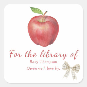 Appel en boog - ex-libris voor de bibliotheek van vierkante sticker