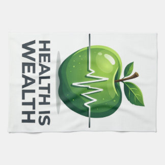 Appel met Hartslag Pols en Gezondheid is Rijkdom Theedoek