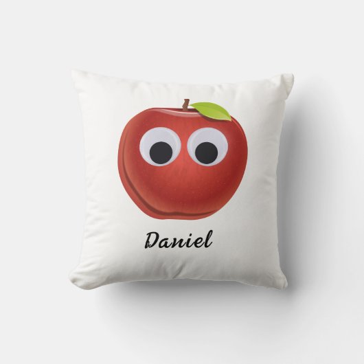 Appel, rood fruit met googly ogen - Gepersonalisee Kussen (Voorkant)