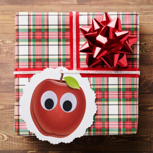 Appel, rood fruit met googly ogen - Gepersonalisee Ornament Kaart (Insitu (Geschenk))
