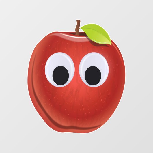 Appel, rood fruit met googly ogen - Gepersonalisee Raamsticker (Vel)