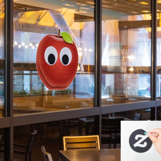 Appel, rood fruit met googly ogen - Gepersonalisee Raamsticker (Restaurant Raam)