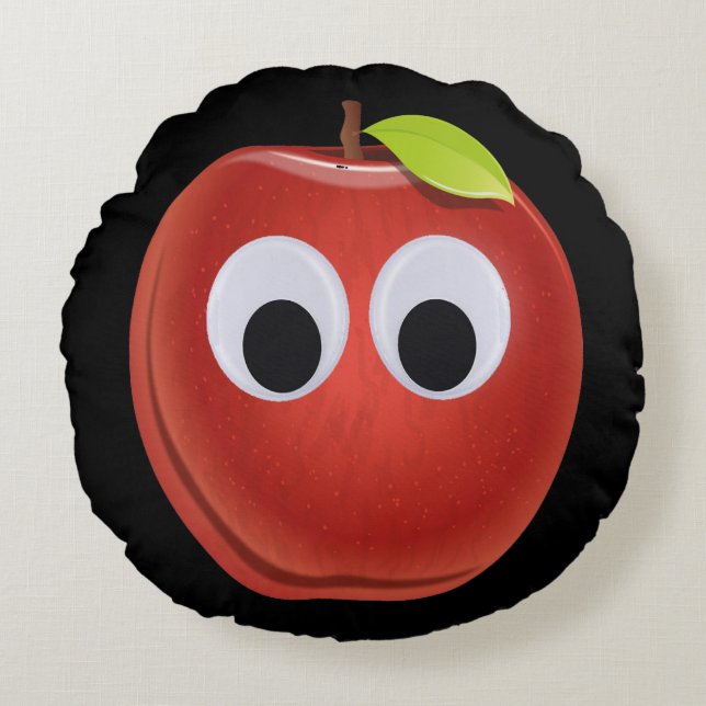 Appel, rood fruit met googly ogen - Gepersonalisee Rond Kussen (Voorkant)