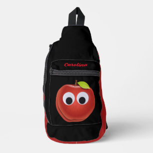 Appel, rood fruit met googly ogen - Gepersonalisee Sling Bag