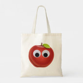 Appel, rood fruit met googly ogen - Gepersonalisee Tote Bag (Achterkant)