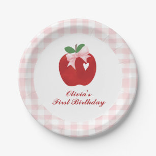Appel Roze Strik preppy Coquette 1e verjaardag Papieren Bordje