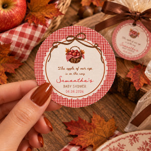 Appel Van Ons Oog Herfst Baby Shower rood geruit Ronde Sticker