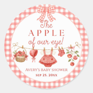 Appel van onze oog baby shower rode gingham ronde sticker
