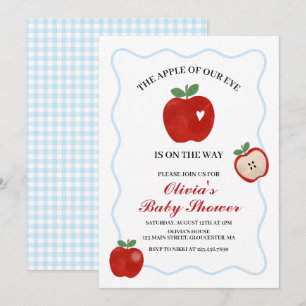 Appel van onze oog blauwe gingham Baby Shower Kaart