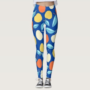 Appelbladeren, blauwe achtergrond, naadloos patroo leggings