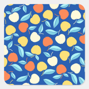 Appelbladeren, blauwe achtergrond, naadloos patroo vierkante sticker