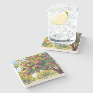 Appelboomgaard Herfst Waterverf Stenen Onderzetter