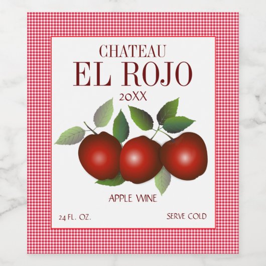 Appelen Fruit Zomer Oogst Gingham Wijn Etiket (Enkel label)