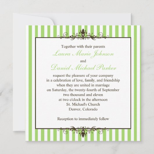Appelgroen, bruin, witte strepen Scrolls nodigen u Kaart (Achterkant)