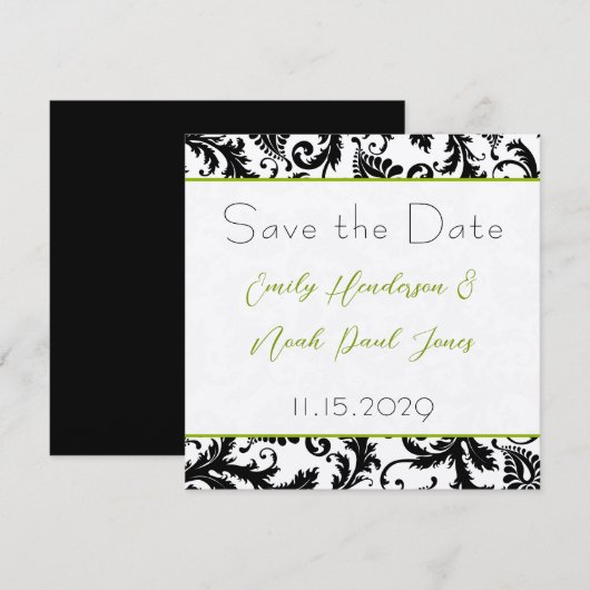 Appelgroene Damask Krullen Trouwen Save the Date (Voorkant / Achterkant)