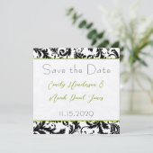 Appelgroene Damask Krullen Trouwen Save the Date (Staand voorkant)