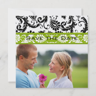 Appelgroene damast krullen huwelijksaankondiging " save the date