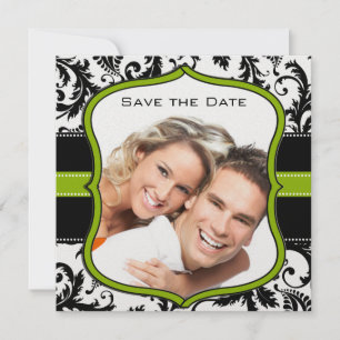 Appelgroene damast krullen trouwkaart save the dat date