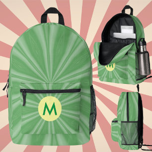 Appelgroene Zonneuitbarsting Monogram Gele Cirkel Bedrukte Rugzak