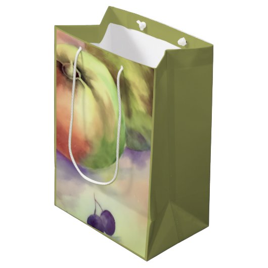 Appels Druiven Gift Wrapping - Fruit Oogst Medium Cadeauzakje (Voorkant Gekanteld)