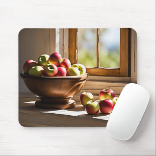 Appels in een houten kom muismat