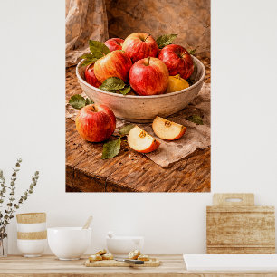 Appels in een Rustieke Kom een Klassieke Stilleven Poster