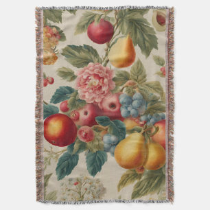 Appels, peren, druiven, roze bloemen. Frans geschi Deken