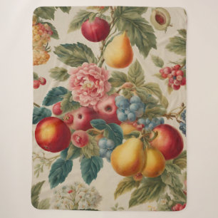 Appels, peren, druiven, roze bloemen. Frans geschi Sherpa Deken