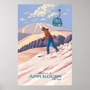 Appi Kogen Japan Sneeuwboarden Reisposter Poster