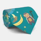 Applaus aap en bananen in boompatroon stropdas (Opgerold)
