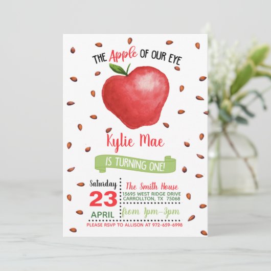 Apple 1e verjaardag Uitnodiging - Apple of Our Eye (Staand voorkant)