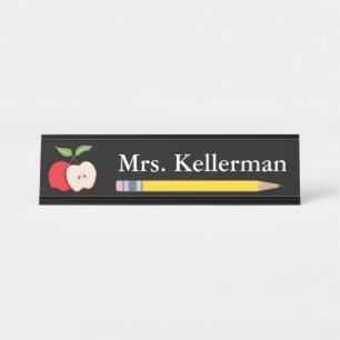 Apple and Pencil Teacher's Name Black Bureau Naambordje