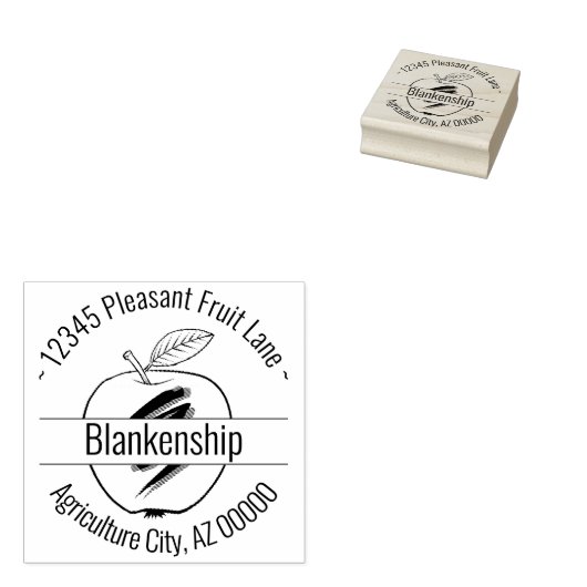 Apple Artwork Round Address Custom Name Rubberstempel (Gestempeld)