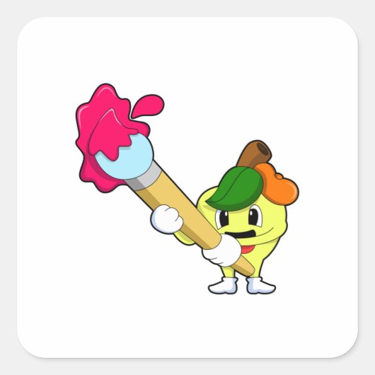 Apple as Painter with Paint Vierkante Sticker (Voorkant)