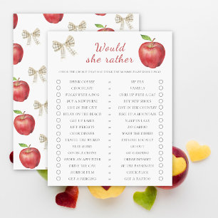 Apple baby shower Would She Rather spel