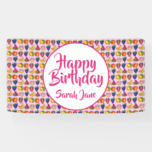 Apple Banana Citroen Limoen druiven Happy Birthday Spandoek