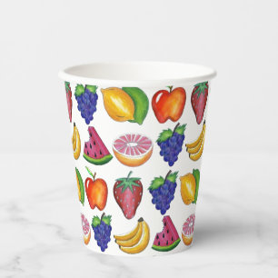 Apple Banana Lemon Limoen Grapes Berry Fruit Salad Papieren Bekers