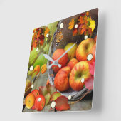 Apple Basket Autumn Scene Vierkante Klok (Hoek)