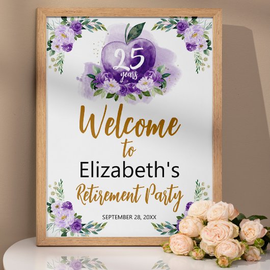 Apple Bloemen Leraar Pensioen Party Welkomstbord Poster