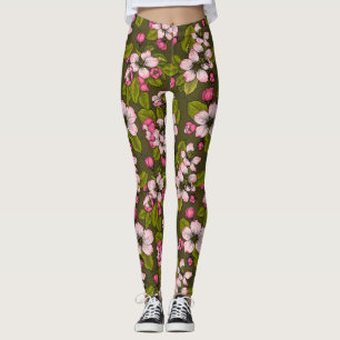 Apple-bloesem op donkergroen leggings