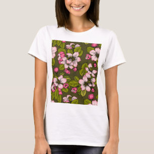 Apple-bloesem op donkergroen t-shirt