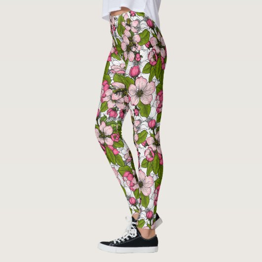 Apple-bloesem op wit leggings (Links)