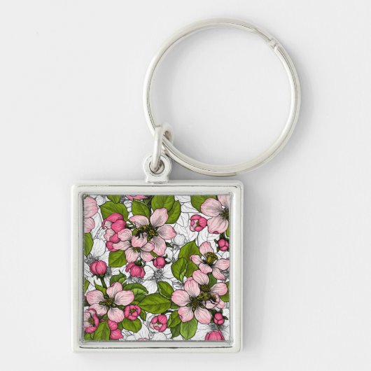 Apple-bloesem op wit sleutelhanger (Voorkant)