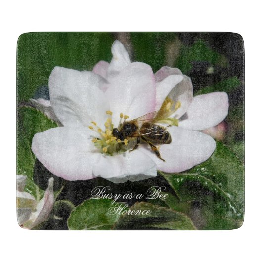 Apple Blossom & Bee Macro Photo | Cutting Board Snijplank (Voorkant)