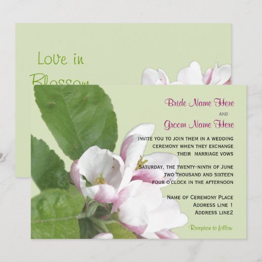 Apple Blossom bruiloft-uitnodiging Kaart (Voorkant / Achterkant)